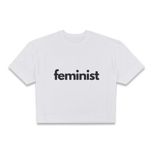 ✦ WRAHR ✦ Feminist Short Sleeve White Crop Top ✦ Size Medium ✦ NWOT ✦